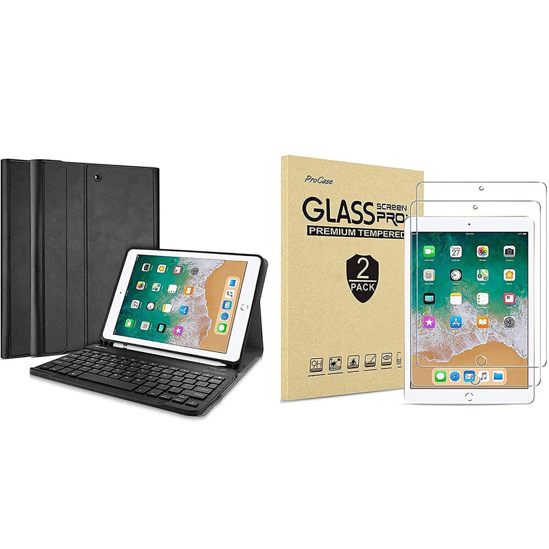 New Procase Ipad 9 7 2018 2017 Black Keyboard Case Bundle With 2 Pack Ipad 9 7 2018 2017 Ipad Pro 9 7 Ipad Air 2 Ipad Air Tempered Glass Screen