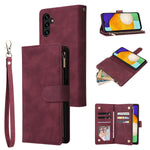 Lowpznve Wallet Case For Galaxy A13 5G Samsung A13 5G Case Leather Handbag Zipper Pocket Card Holder Slots Wrist Strap Flip Protective Phone Cover For Samsung Galaxy A13 5G Wine Red