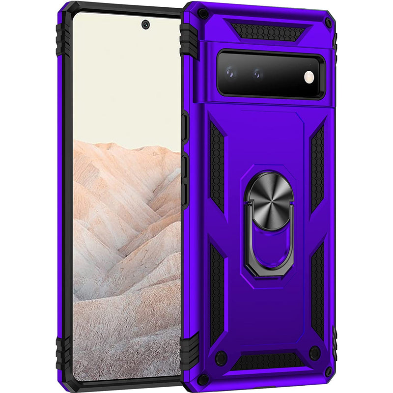 Iyavvort Compatible For Google Pixel 6 5G Case Pass 16Ft Drop Test Military Grade Cover With Magnetic Ring Holder Kickstand Protective Phone Case For Pixel 6 Pro Purple