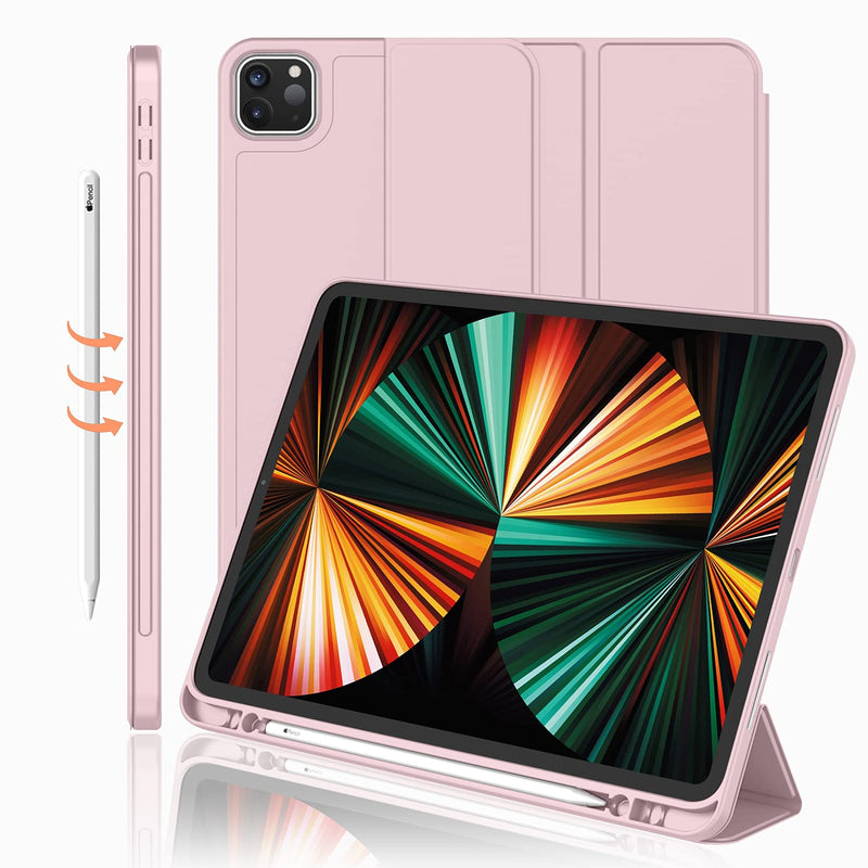 New Ipad Pro 12 9 Case 20215Th Gen With Pencil Holder Support Ipad 2Nd Pencil Charging Pair Trifold Stand Smart Case With Soft Tpu Back Auto Wake Sleepnew Pink