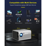 Bluetooth Portable Projector with Digital Zoom & HiFi Stereo 8000L Supports 1080P