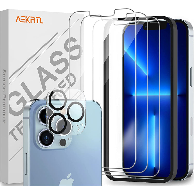 Aekfitl Iphone 13 Pro Screen Protector 3 Pack With Camera Lens Protector 1 Pack Tempered Glass 6 1 Inch 9H Hardness Scratch Resistantalignment Tool Included
