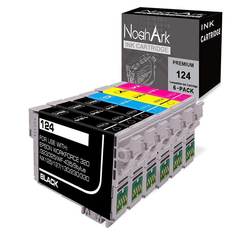 6 Packs T124 Ink Cartridge Replacement For Epson 124 Use For Epson Stylus Nx125 Nx127 Nx130 Nx230 Nx330 Nx420 Nx430 Workforce 320 323 325 435 3 Black 1 Cyan 1