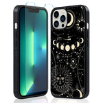 Itelinmon Compatible Iphone 13 Pro Max Case 6 7 In 2021 Glitter Moon Sun Stars Design With Screen Protector Tire Skid Outline Bumper Shockproof Thin Hard Pc Flexible Tpu Edges Phone Case