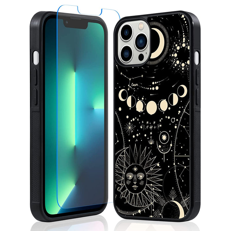 Itelinmon Compatible Iphone 13 Pro Max Case 6 7 In 2021 Glitter Moon Sun Stars Design With Screen Protector Tire Skid Outline Bumper Shockproof Thin Hard Pc Flexible Tpu Edges Phone Case