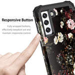 Lontect For Galaxy S21 5G Case Floral Shockproof Heavy Duty 3 In 1 Hybrid Sturdy Protective Cover Case For Samsung Galaxy S21 5G 6 2 Inch 2021 White Flower Black