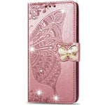 Lemaxelers Samsung Galaxy A02S Case Bling Diamond Butterfly Embossed Wallet Flip Pu Leather Magnetic Card Slots With Stand Cover For Samsung Galaxy A02S Diamond Butterfly Rose Gold Sd