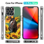 Celebaba For Iphone 13 Pro Max Case Horse And Sunflower Pattern Design Iphone 13 Pro Max Cases For Girls And Women Tpu Shockproof Anti Scratch Cases For Iphone 13 Pro Max 6 7 Inch