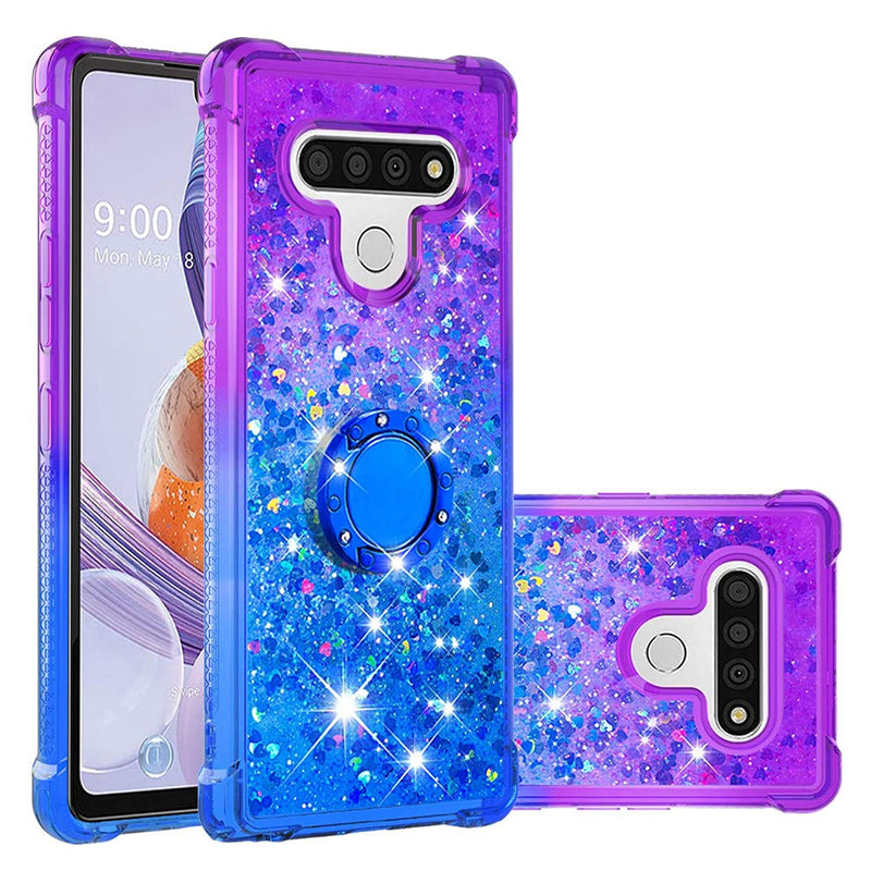 Lg Stylo 6 Cute Phone Case Gradient Quicksand Bling Glitter Sparkle Flowing Liquid Floating Tpu Bumper Cushion Rotating Kickstand Protective Phone Cover For Lg Stylo6 Ybls Gradient Purple Navy