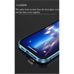 Lockable Iphone 13 Pro Max Case With Lock Strong Magnetic Adsorption Lens Protector 360 Full Body Aluminum Frame Double Sided Tempered Glass Cover Iphone13Promax Light Blue