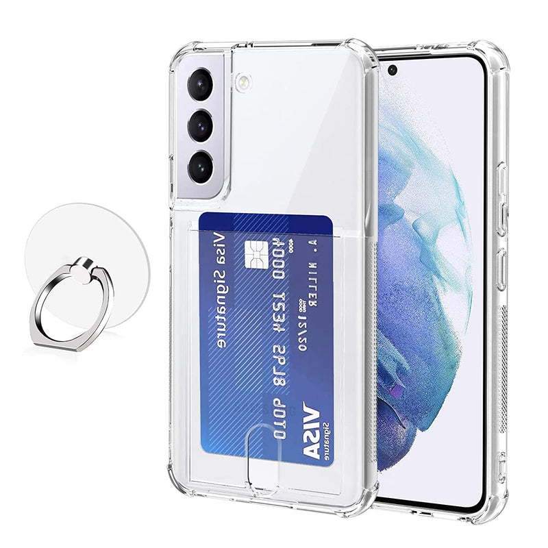Crystal Clear Samsung Galaxy S21 Fe Case With Card Holder Kickstand 4 Shock Absorption Corners Ultra Thin Cover Protective Shockproof Wallet Case For Galaxy S21 Fe 6 4 Inch 2022 Clear