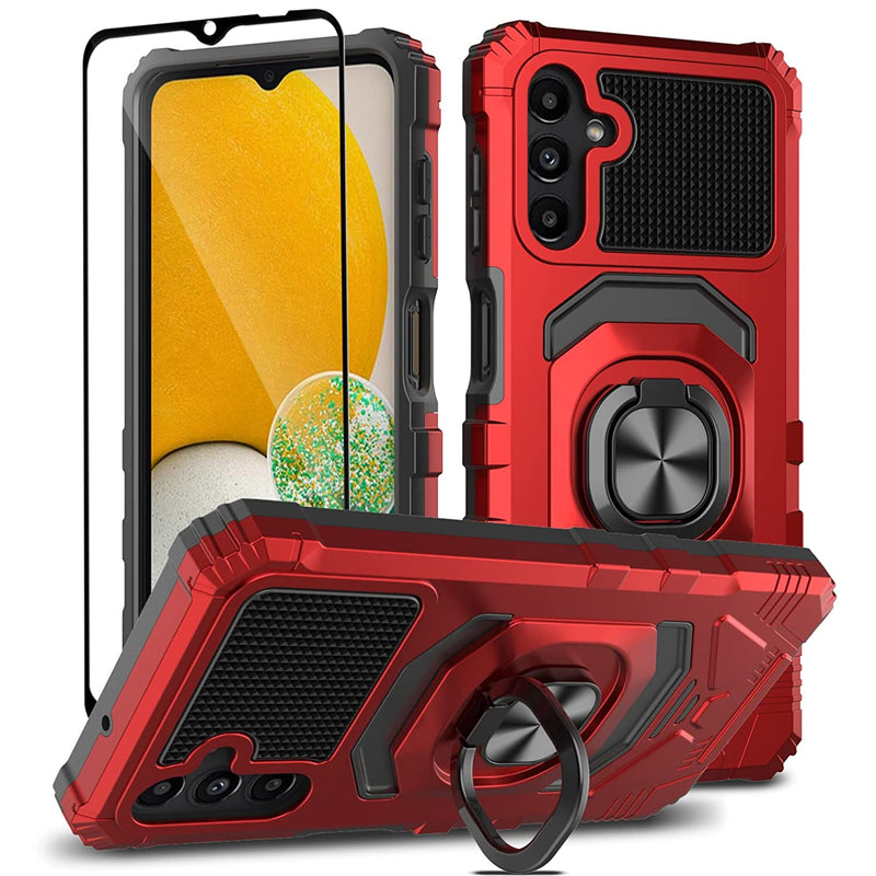 Fanuba For Samsung Galaxy A13 5G Case With Tempered Glass Screen Protector Military Grade Durable Full Body Shoockproof Ring Holder Case For Samsung Galaxy A13 5G Red