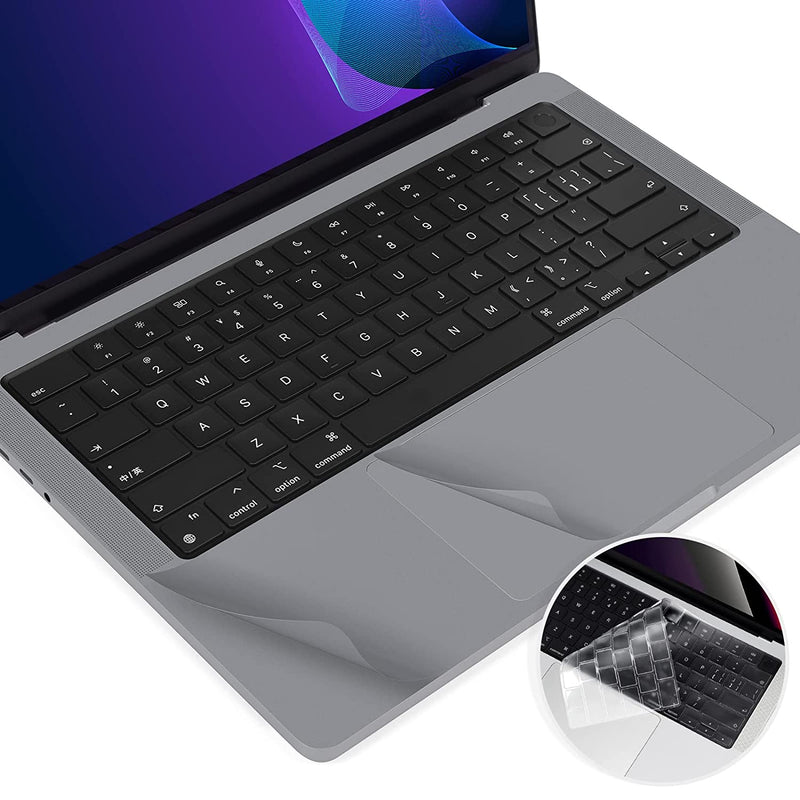 3 In 1 Macbook Pro 14 Palm Rest Cover With Trackpad Protector Skin For 2021 New Apple Macbook Pro 14 Inch M1 Pro Max Chip A2442 With Clear Keyboard Cover Space Grey