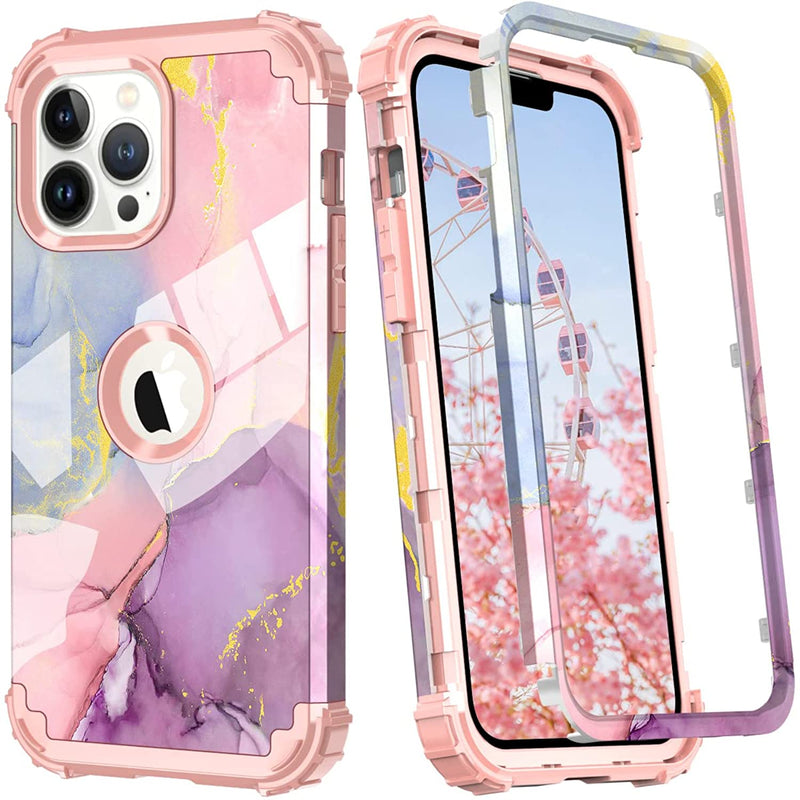 For Iphone 13 Pro Max Case Heavy Duty Reinforced Corner Protection Soft Silicone Rubber Hard Plastic Hybrid Shockproof Protective Case For Iphone 13 Pro Max 6 7 Inch 2021 Pink Gold Marble