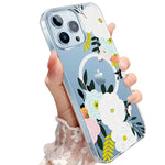 Clear Magnetic Case For Iphone 13 Pro Max With Magsafe Sindox Floral Magnetic Protective Cover For Women Girls Flower Pattern Design For Iphone 13 Pro Max 6 7 Inch Blossom White