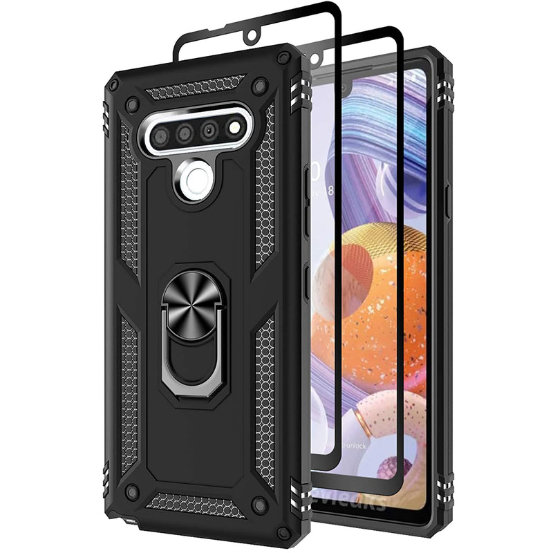 For Lg Stylo 6 Case Lg Stylo 6 Phone Case Drop Protection Magnetic Car Mount Rotating Ring Kickstand Case With 2 Pcs Tempered Glass Screen Protectors For Lg Stylo 6 Black
