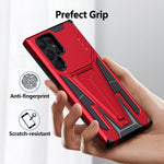 Qremix Designed For Samsung S22 Ultra 5G Case With Kickstand Military Grade Drop Protection Armor Protective Phone Case For Samsung Galaxy S22 Ultra 5G 6 8 Inch With Two Angles Stand Red