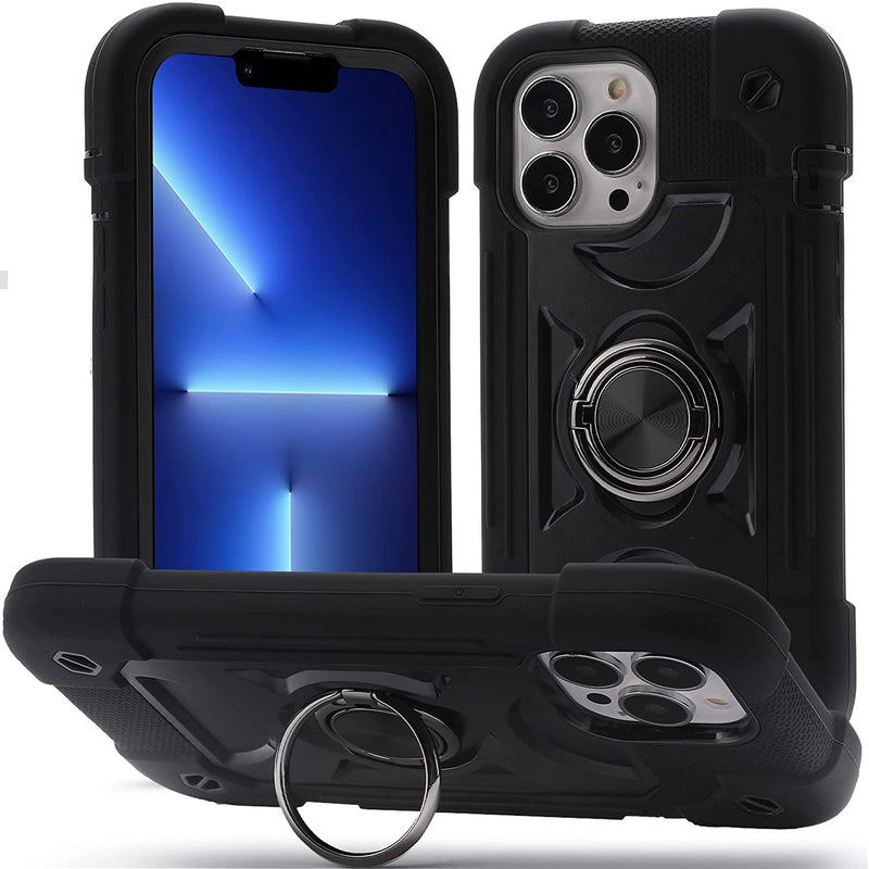 Markill Compatible With Iphone 13 Pro Max Case 6 7 Inch With Ring Stand Heavy Duty Military Grade Shockproof Phone Cover With Magnetic Car Mount For Iphone 13 Pro Max Black