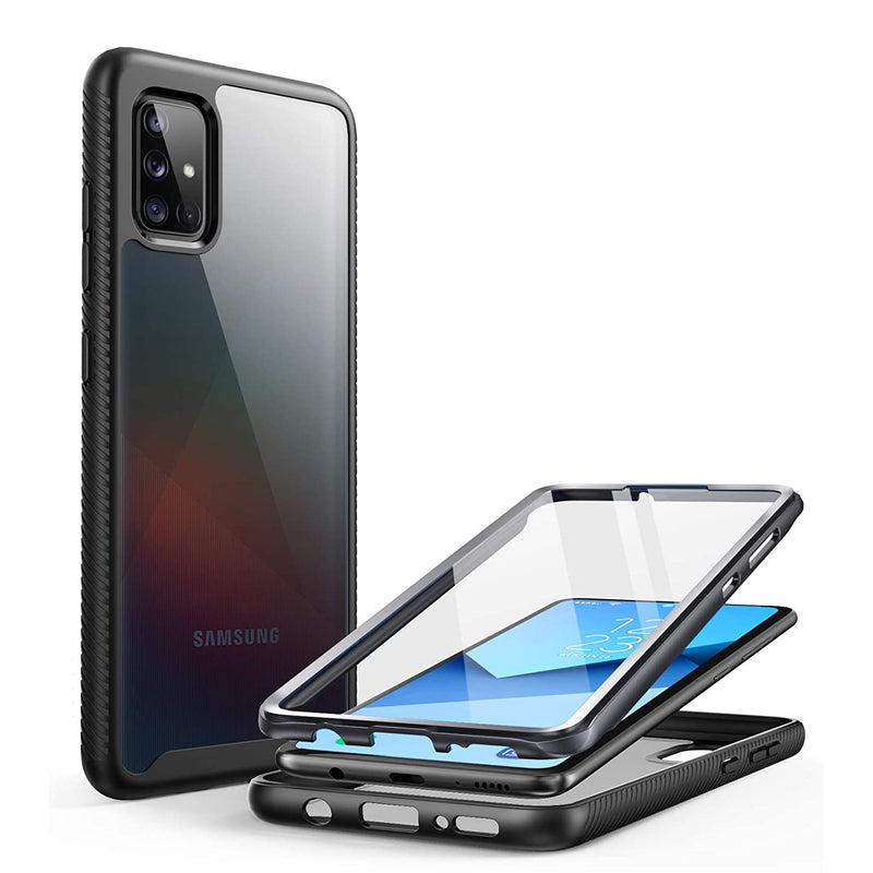 Clayco Myos Series Case For Samsung Galaxy A51 4G Version Full Body Rugged Duty Protection Clear Bumper Shock Absorption Cover With Built In Screen Protector For Fingerprint Id 6 5 Inch Black
