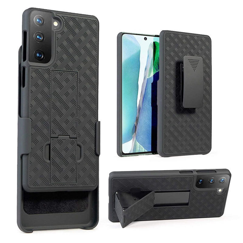 Hidahe Case Compatible With Sumsung Galaxy S21 Plus Combo Shell Holster Slim Shell Case For Men With Built In Kickstand Swivel Belt Clip Holster Black