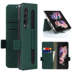 Kihuwey For Galaxy Z Fold 3 5G Genuine Leather Wallet Case Real Leather Magnetic Flip Protective Cover With Kickstand S Pen Slot Card Holder Shockproof Case For Samsung Galaxy Fold3 2021 Dark Green