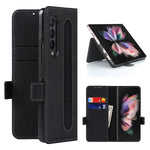 Kihuwey For Galaxy Z Fold 3 5G Genuine Leather Wallet Case Real Leather Magnetic Flip Protective Cover With Kickstand S Pen Slot Card Holder Shockproof Case For Samsung Galaxy Fold3 2021 Black