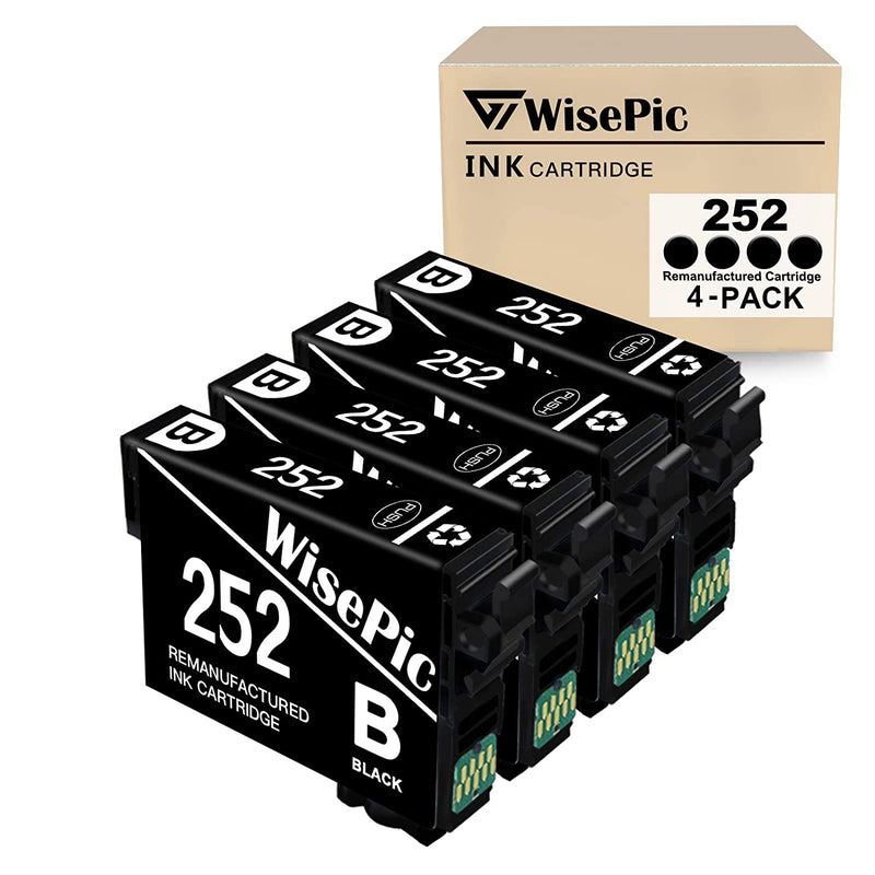 Ink Cartridge Replacement For Epson 252 T252 Black 4 Pack To Use With Workforce Wf 7720 Wf 3640 Wf 7710 Wf 3620 Wf 7110 Wf 7620 Wf 7610 Wf 7210 Wf 3630 Printer
