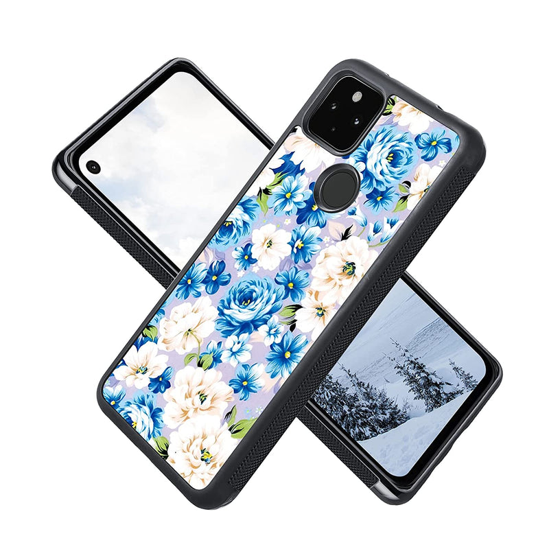 New For Google Pixel 5A Case Blue White Flowers Design Cell P