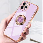 Omorro Compatible With Rose Gold Iphone 13 Pro Max Case For Women Girls Kickstand Ring Holder 360 Rotation Ring Glitter Plating Edge Work With Magnetic Mount Car Luxury Girly Slim Tpu Case Purple