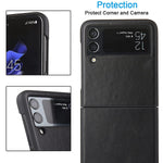 Kezihome Samsung Galaxy Z Flip 3 Case Genuine Leather Samsung Z Flip 3 5G Case Durable Minimalist Ultra Thin Slim Cover Protective Phone Case Compatible With Samsung Galaxy Z Flip 3 2021 Black