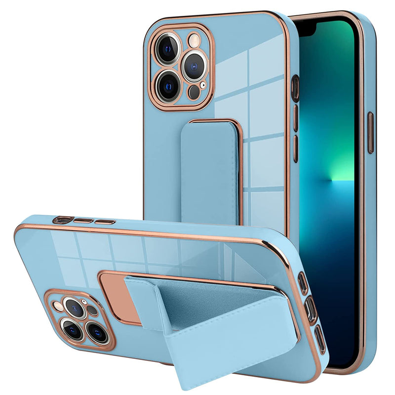 Teaught Compatible Iphone 13 Pro Max Case Soft Tpu Plating With Hand Grip Multi Stand Magnetic Car Mount Kickstand Case Shockproof Anti Scratch Protective Finger Strap Cover For Iphone 13 Pro Max Blue