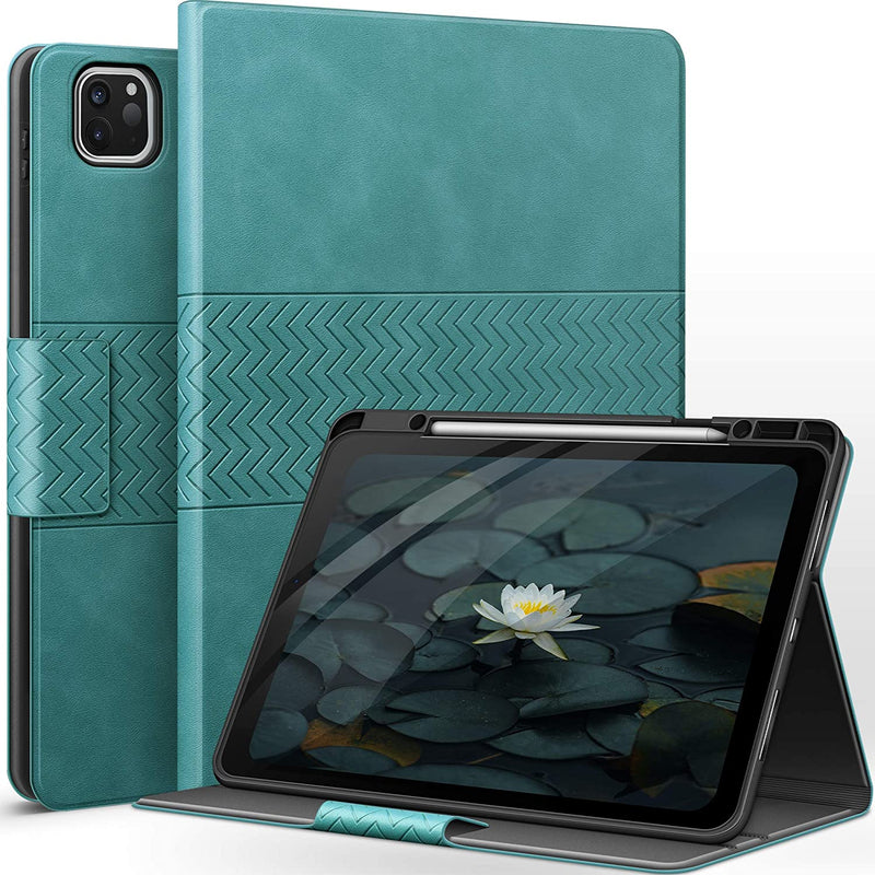 Ipad Pro 12 9 Case 2021 2020 2018 With Pencil Holder Auto Sleep Wake Vegan Leather Shockproof Cover For Ipad Pro 12 9 5Th 4Th 3Rd Generation Green