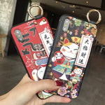 Compatible With Iphone 12 Pro Case With Phone Lanyard 6 1 Inch Cute Japanese Lucky Cat Design Glitter Luxury Soft Silicone 3D Emboss Phone Case Iphone 12 Pro With Wrist Strap Iphone 12 Pro Black