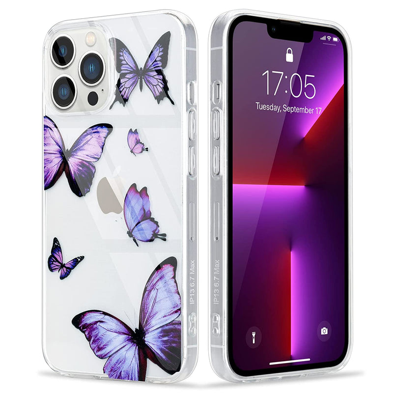 Pepmune Cute Case For Iphone 13 Pro Max Clear Case With Butterfly Pattern For Girls Women Soft Transparent Bumper Cover Protective Silicone Case Ultra Slim Fit For Iphone 13 Pro Max Purple