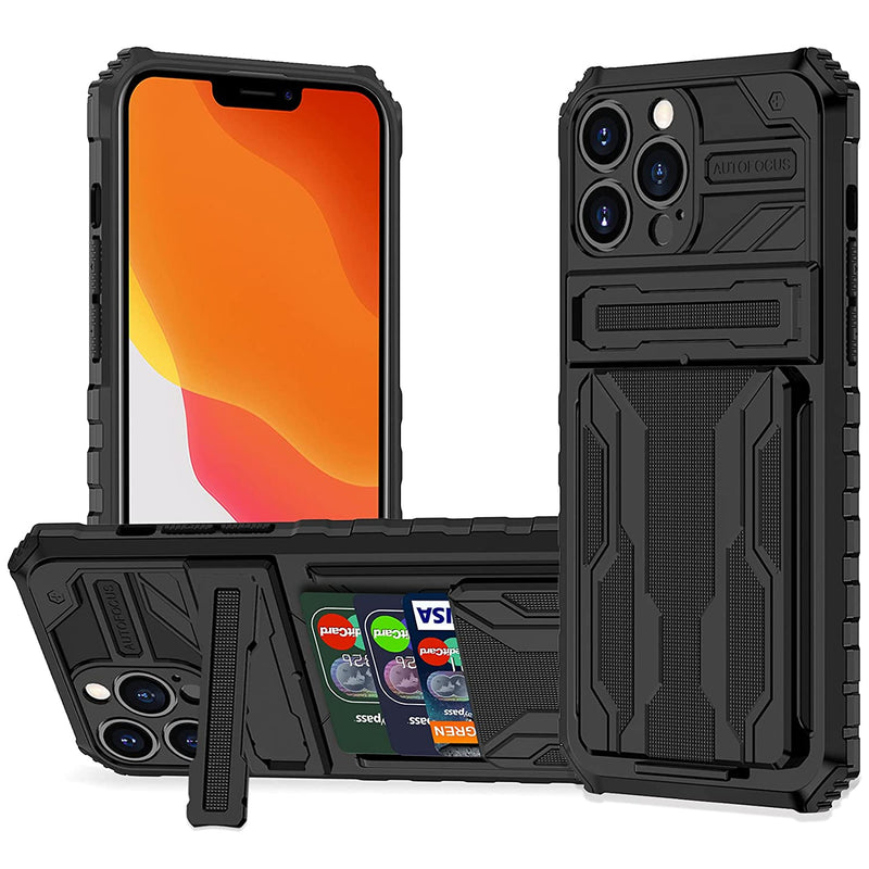 Laybomo Wallet Case For Iphone 13 Pro Max Case With Credit Card Holder Slot Shockproof Silicone Armor Protective Slim Kickstand Phone Cover Case Compatible With Iphone 13 Pro Max 6 7 Inch Black