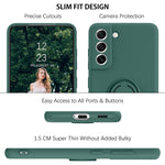 Duedue Samsung Galaxy S21 Fe Case Liquid Silicone Slim Soft Gel Rubber Cover With Ring Kickstand Car Mount Function Shock Absorption Full Body Protective Phone Case For Samsung S21 Fe 5G Pine Green