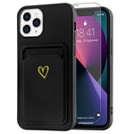 Lsl Iphone 13 Pro Max Wallet Case With Screen Protector Soft Liquid Silicone Cute Heart Pattern Card Slot Slim Anti Scratch Shockproof Protective Card Holder Case Cover For Iphone 13 Pro Max Black