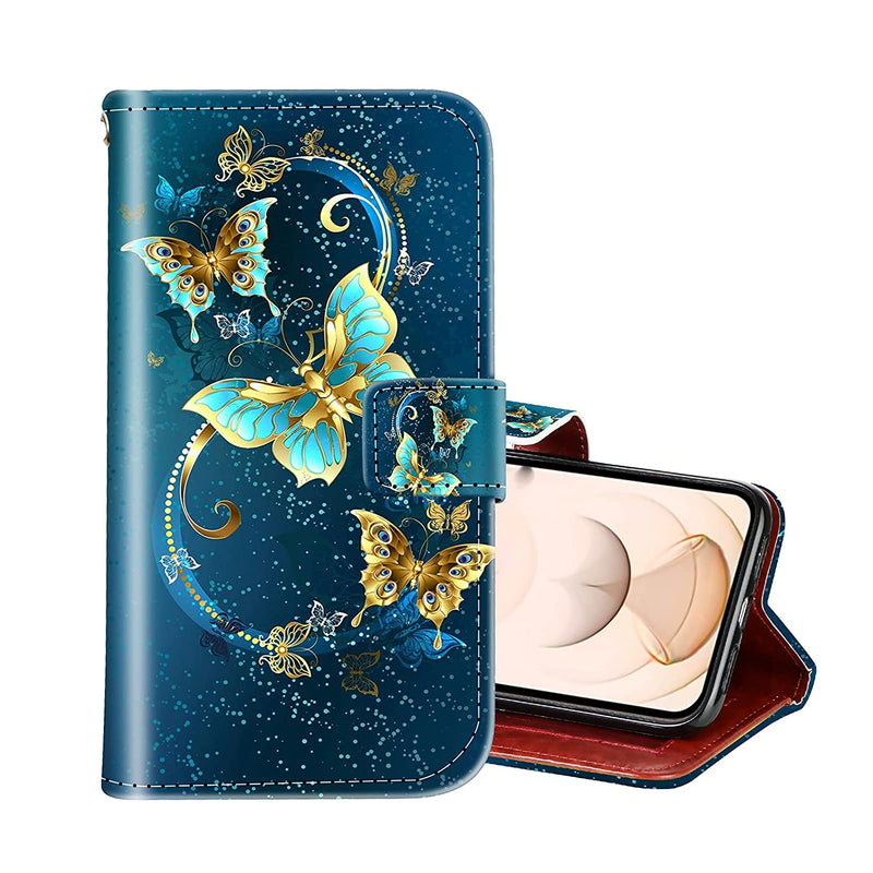 Compatible With Iphone 13 Pro Max Wallet Case Leather Butterfly Design For Women For Girls Protective Leather Case With Kickstand And Card Slots For Iphone 13 Pro Max 6 7 Inches Butterfly Blue