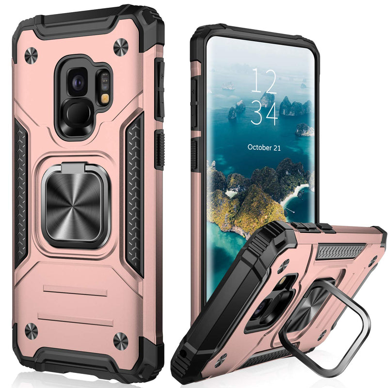 Galaxy S9 Case Samsung S9 Cover Dual Layer Soft Flexible Tpu And Hard Pc Anti Slip Full Body Rugged Protective Phone Case With Magnetic Kickstand For Samsung Galaxy S9 Rose Gold