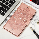 Cotdinfor Compatible With Google Pixel 6 Case Glitter Wallet Case For Women Leather Crystal Embossed Flip Case With Card Holder Stand Case For Google Pixel 6 Diamond Mandala Rose Gold Ld