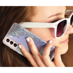 Coolwee Clear Glitter For Galaxy S21 Case Thin Flower Slim Cute Crystal Lace Bling Shiny Women Girls Floral Plastic Hard Back Soft Tpu Bumper Protective Cover For Samsung Galaxy S21 Mandala Henna
