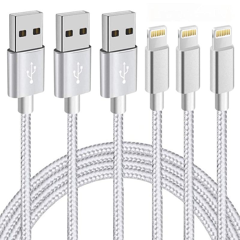 Iphone Charger Lightning Cable 3Pack 6Ft Nylon Braided Usb Charging Cable High Speed Data Sync Transfer Cord Compatible With Iphone 13 12 11 Pro Max Xs Max Xr Xs X Ipod Ipad