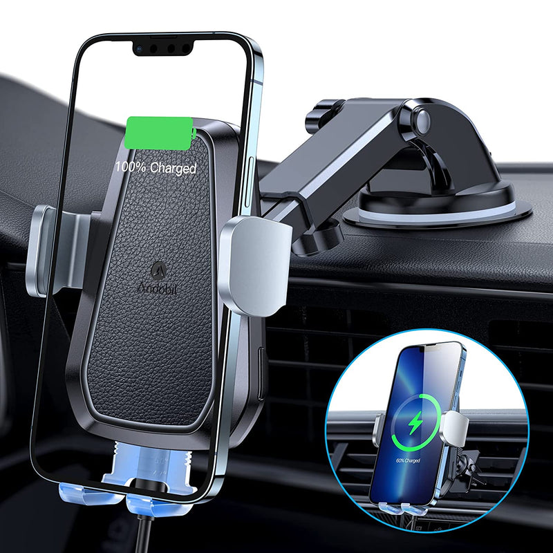 Andobil 2022 Wireless Car Charger Mount Auto Clamping Qi Smartest Charging Car Phone Mount Charger Dashboard Windshield Vent Car Charger Holder Compatible Iphone 13 13 Pro Max 12 12 Pro 11 11 Pro X 8