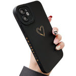 Qokey For Iphone 11 Case 6 1 2019 Side Back Cute Plated Love Heart With Anti Fall Lens Cameras Cover Protection Soft Tpu Shockproof Anti Fingerprint Phone Cases For Women Girls Men Black