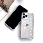 Cooweek Clear Heart Phone Case Compatible With Iphone 13 Pro Max Holographic Heart Cute Case Glossy Bumper Protective Case 6 7 Inch Crystal Clear