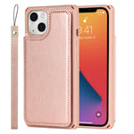 Jaorty Fit Iphone 13 Wallet Case With Rfid Blocking Card Holder Pu Leather Double Magnetic Buttons Stand Flip Wrist Lanyard Strap Back Cover For Iphone 13 6 1 Inch Macaron Rosegold