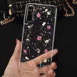 L Fadnut Clear Case For Samsung Galaxy S21 Cute Dried Flowers Sparkle Stars Glitter Silicone Case Girls Pressed Floral Shockproof Case For Samsung Galaxy S21 5G Pink