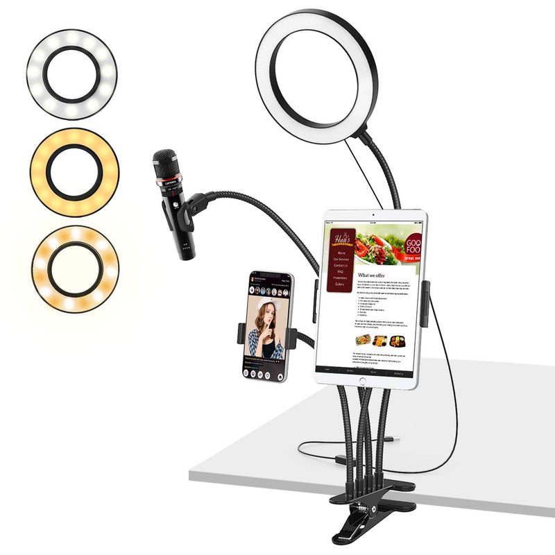 Moko Selfie Ring Light With Phone Holder Stand For Live Stream 8 Dimmable Led Ring Light Holder With Mic Phone Tablet Clip For Makeup Youtube Fits Iphone 11 Pro Ipad Air 4 Black