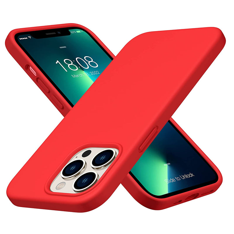 Cellever Silicone Case For Iphone 13 Pro 2X Glass Screen Protectors Included Drop Tested Shockproof Protective Matte Gel Rubber Cover With Soft Anti Scratch Microfiber Interior Fire Red
