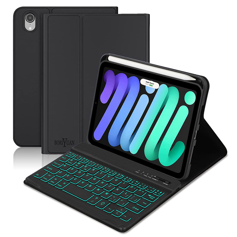 New Ipad Mini 6 Keyboard Case 2021 7 Colors Backlit Detachable Keyboard Slim Folio Smart Cover For Ipad Mini 6Th Generation 8 3 Inch Black